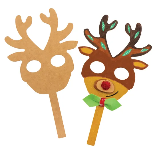 Wooden Reindeer Face Masks - Pack of 10