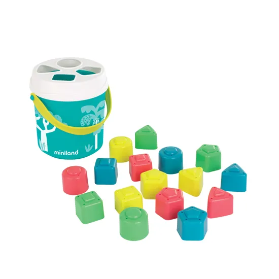Eco shape sorting bucket 16 pieces turquoise