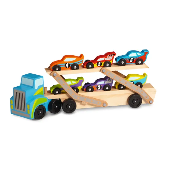 Jumbo Wooden Truck with Race Cars - 8pc