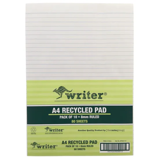 Writer Recycled Office Pad A4 8 mm 80 Sheet