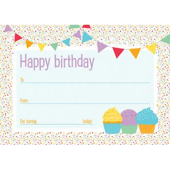 Happy Birthday Certificates Pk 20 Rainbow