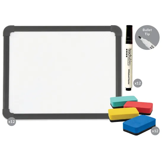 Teachables Whiteboards, Black Bullet Tip Markers & Mini